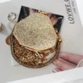 Goldene Strass Sechseckige Abendtasche Handtasche mit Kette für Damen Party und Hochzeit. - Gold (A170)