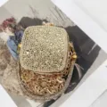 Goldene Strass Mini Umhängetasche glitzernde elegante Abendtasche mit Kette für Damen - A169 Quadratischer Stil / Gold