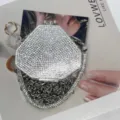 Glitzernde Strass Sechseckige Abendtasche, Silberne Kristall Umhängetasche Kette - Silber (A170)