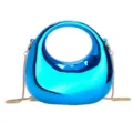 Elegante blaue Acryl Hartschale Umhängetasche mit Metallkette für Damen Mode 2026 neu. - Blau