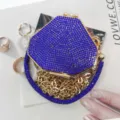 Blaue Strass Geometrische Abendtasche mit Luxus Kristall und goldener Metall Kette - Blau (A170)