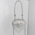 Glänzende Strass Mini Abendtasche mit Kristallgriff und eleganten Metallketten Fransen. - A064 Silberne Quasten