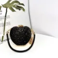 Schwarze Strass Apfel Clutch Abendtasche mit Perlen Griff und goldener Kette Variante. - Apfel / Schwarz