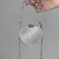 Wunderschöne apfelförmige Strass-Clutch Tasche mit Metallkette für Damen Abendparty. - Apfelform (Kleiner Strass) / Silber