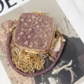 Roze kristalen mini schoudertas luxe sprankelende pailletten cosmetische tas voor vrouwen - A169 Vierkante Stijl / Roze