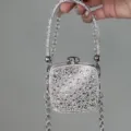 Mini Strass Abendtasche glitzernde Kristall Umhängetasche Luxus elegante Party Handtasche - Quadratisch (Großer Strass) / Silber
