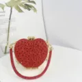 Rote Strass Herz Apfel Clutch Tasche Glitzernde Mini Handtasche Gold Kette Abendtasche - Apfel / Rot