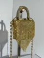 Goldene Strass-Vorhängeschloss-Abendtasche mit Kette, glitzernde Kristall-Mini-Clutch-Tasche. - Quadratischer Stil (A079 Gold Stil Vier) / Gold