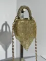Glänzende Strass Herz Abendtasche in Gold mit Kette und eleganter Quaste für Damen. - Halbkreis-Stil (A079 Gold Stil Eins) / Gold