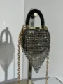 Glitzernde Strass Mini Abendtasche, Schwarze Handtasche mit Goldner Kette Umhängetasche - Halbkreis-Stil (A079 Schwarz Stil Eins) / Schwarz