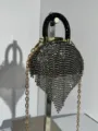 Funkelnde Strass Abendtasche mit Kettenriemen und Fransen, elegante Mini Schultertasche Party. - Langer Halbkreis-Stil (A079 Schwarz Stil Zwei)