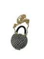 Elegante Strass Ketten Umhaengetasche, Schwarzer Griff Runde Abendtasche Variante - Halbkreis-Stil (A077-9)