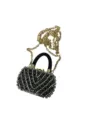 Damen Mini Strass Kette Umhängetasche, Schwarze & Silber Glitzernde Abend Clutch Handtasche - Rechteckiger Stil (A077-11)