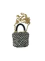 Glitzernde Strass Ketten Umhaengetasche fuer Damen, edles Schloss Design mit Metallkette. - Vertikaler Quadratischer Stil (A077-12)