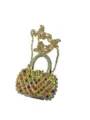 Goldene Kristall-Abendtasche mit bunten Strasssteinen und Metallkettenriemen für Damen. - Rechteckiger Stil (A077-15)