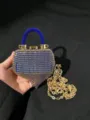 Herzförmige blaue Strass Abendtasche mit goldener Kette, luxuriöse Mini Umhängetasche für Da - Rechteckiger Stil (A079 Blau Stil Drei)