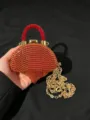 Rote Mini-Kette Handtasche mit vollen Strasssteinen Abendtasche Clutch Damen stilvolles Accessoire - Langer Halbkreis-Stil (A079 Rot Stil Zwei)