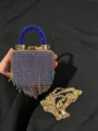 Blaue Strass Abendtasche Mini Handtasche mit goldener Kette, luxuriöse Umhängetasche für Damen. - Quadratischer Stil (A079 Blau Stil Vier)