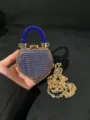 Blau Strass Herz Abendtasche Mini Kette Umhängetasche Glänzende Handtasche Clutch - Halbkreis-Stil (A079 Blau Stil Eins)