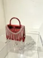 Rote Acryl Abendtasche Box mit glitzernden Strass Fransen Quasten und Metallkettengurt. - Quaste Box Tasche Stil (A134) / Rot