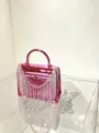 Wunderschöne rosa Acryl Box Handtasche Detail mit glitzernden Strass Fransen und Kette. - Quaste Box Tasche Stil (A135) / Rosa