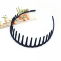 Dark blue plastic toothed hair hoop detail, wave headband for daily face washing and hair styling. - Braided Wave Style (F-091) / Navy Blue