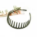 Dark green wavy hair hoop with teeth, non-slip hair accessory for daily face washing detail. - Style F-091 / 1 Piece / Mustard Green
