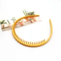 Yellow plastic teeth headband with frosted finish, anti-slip hair hoop for washing face. - Wave Style (F-089) / 1 Piece / Turmeric