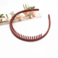 Minimalist matte red plastic hair hoop with comb teeth for daily face washing and hair styling. - Style F-089 / 1 Piece / Orange Red