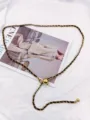 Women fashion metal waist chain, woven leather chain belt with sliding ball clasp detail. - Black Woven Chain (A045) / Gilded Gold