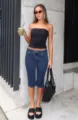 Women's stretch capri denim jeans, slim fit casual cropped trousers for daily summer wear. - S / Dark Blue