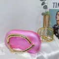 Glänzende Acryl Abendtasche Clutch mit goldenem Ringgriff für Damen Hochzeit Party rosa - Glänzendes Perlrosa