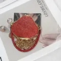 Rote Strass besetzte hexagonale Abendtasche mit goldener Kettenschultertasche elegant - Rot (A170)