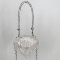 Strass Muschel Umhängetasche Mini Handtasche Glänzende Abendtasche Silber Clutch - A064 Silberne Quaste (Mehrfarbig)