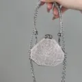 Kleine silberne Strass Abendtasche glänzende Kristall Handtasche mit Metallkettenriemen - Achteckig (Kleiner Strass) / Silber