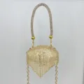 Strass Mini Umhängetasche, Gold Kristall Abendtasche mit Kette und funkelnden Quasten - A064 Goldene Quaste