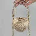 Mini Strass Apfel Clutch Tasche goldfarbene metallische Abendtasche Umhängetasche Kette - Apfelform (Großer Strass) / Gold