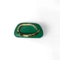 Green leather evening clutch featuring a sculptural gold metal handle for a chic retro look. - Premium PU Style / Green