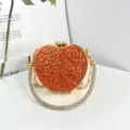 Elegante orange Strass Apfel Clutch Tasche mit Kristall Griff für Abendparty und Hochzeit. - Apfel / Orange