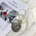 Mini Strass Herz Handtasche mit Perlenkette Kette Umhaengetasche Damen Mode Stil. - Künstliche Perle Stil 2 (A186) / Silber