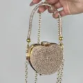 Herzförmige Strass-Clutch Tasche mit goldener Kette, ideal für elegante Abendpartys. - Apfelform (Kleiner Strass) / Gold