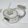Silberne Spiegel Strass Minaudiere Abendtasche, Mini Umhängetasche mit Kette für Damen. - Sechseck-Strass (Stil 7)