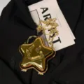 Goldene Stern Umhängetasche Metallisch Smiley Kette Handtasche Trendige Damen Schultertasche - Goldener Stern Metallkette (A178)