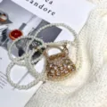 Mini Strass Perlenkette Taschen Variante, elegantes ausgehöhltes Design für Modeaccessoires. - Künstliche Perle Stil 1 (A186) / Gold
