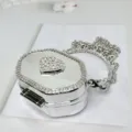 Silberne Strass Mini Umhängetasche Acryl Abendtasche mit Kette für Damen stilvoll. - Sechseck-Strass (Stil 10)