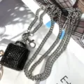 Strass Flachmann Mini Tasche Schlüsselanhänger Umhängekette Silber Schwarz Mode Accessoire - Flachmann (Flachkette) / Schwarz