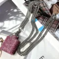 Strass Flachmann Mini Tasche Umhängekette Schlüsselanhänger Rosa Designer Stil Mode Variante - Flachmann (Flachkette) / Rosa