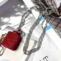 Roter Strass Mini Flachmann Umhängetasche Stilvolle Silberkette Damen Accessoires - Flachmann (O-Kette) / Rot