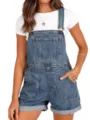Women denim overalls shorts casual summer blue romper jumpsuits cute playsuit tee - S / Blue