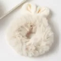 Cute plush hair scrunchie with bunny ears fluffy white hair band for women and girls daily styling. - Off White